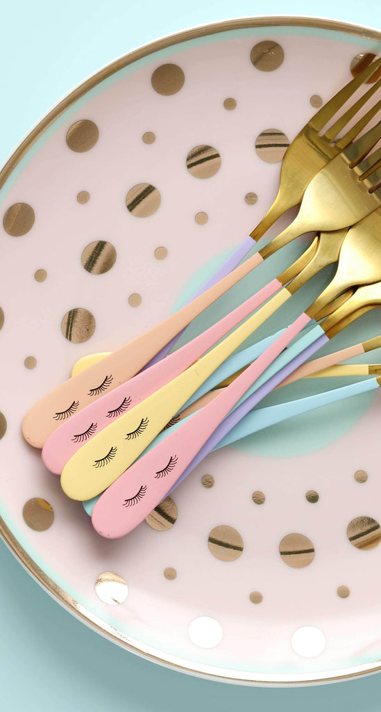 Love, Manuela Forks Miss Étoile Sett med 6 fargerike gafler med øyevipper